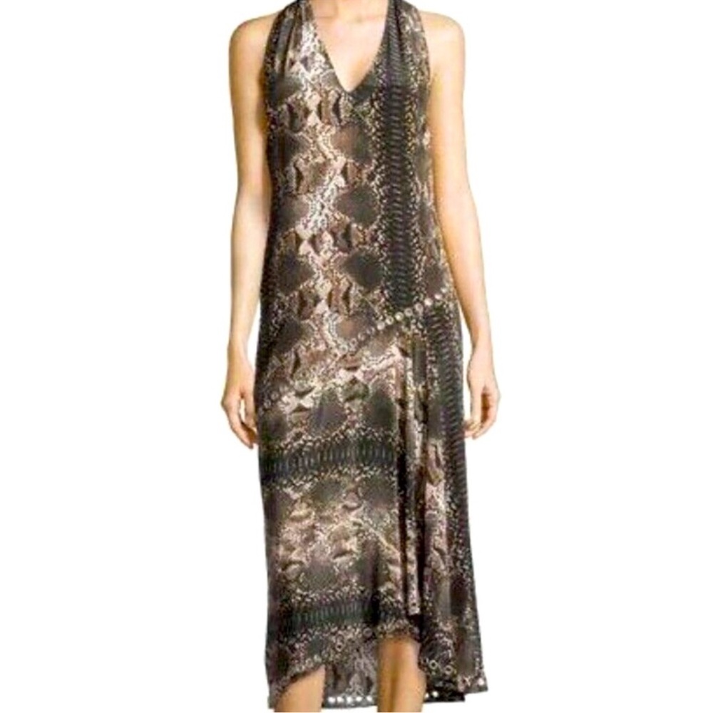 Haute Hippie NWT 100% Silk Dress Snake Print Midi w/ Grommets & Stud Trim